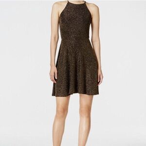 Bar III Black and Gold Halter Midi Dress